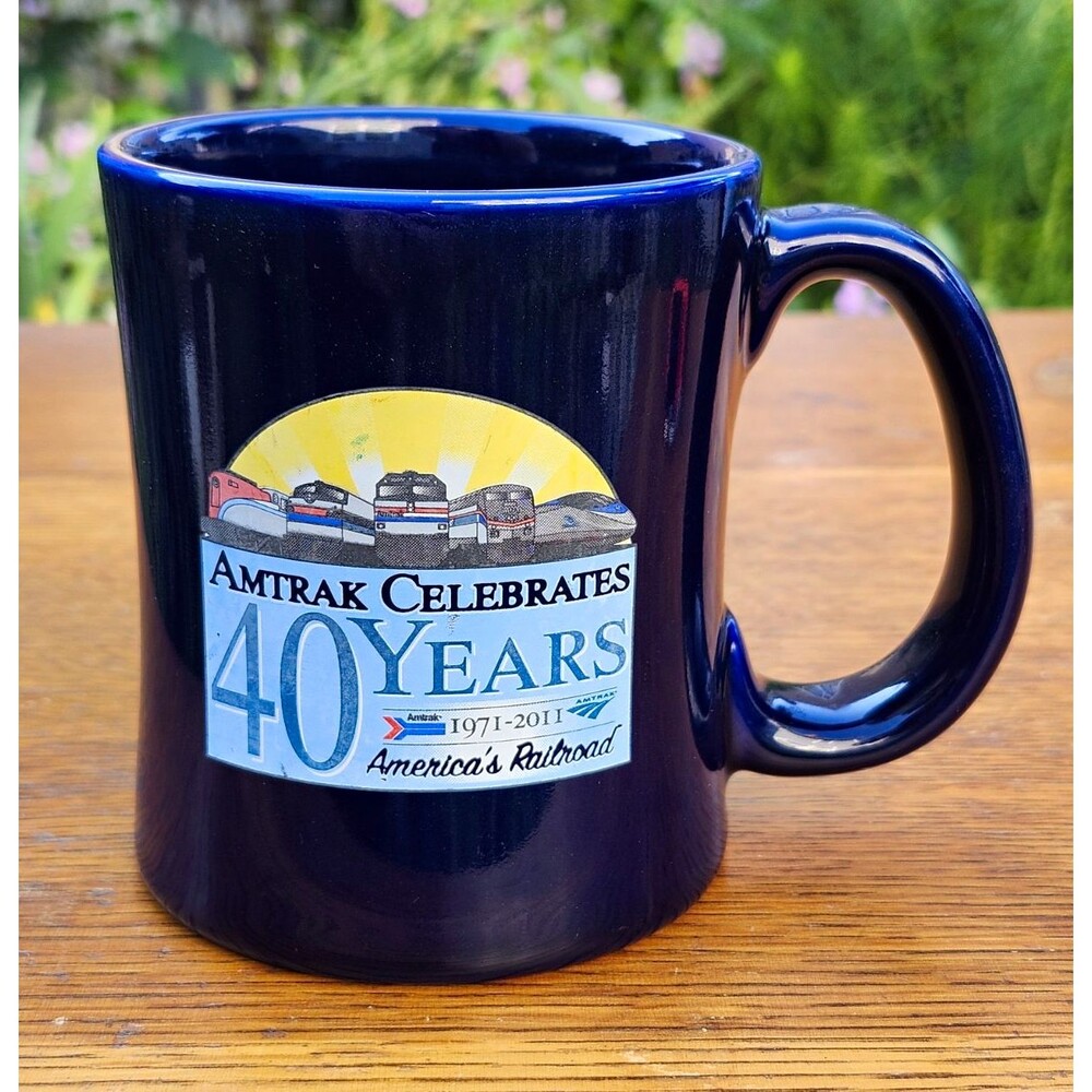 Vintage Amtrak 40 Years Anniversary Coffee Mug Blue 1971-2011 Train Railroad